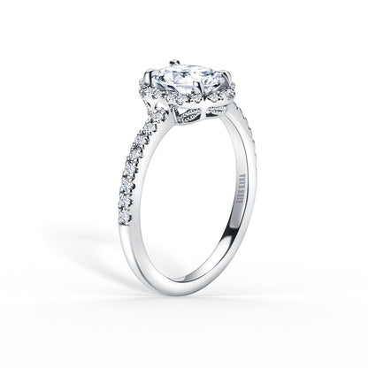 Floral Delicate Halo Diamond Engagement Ring