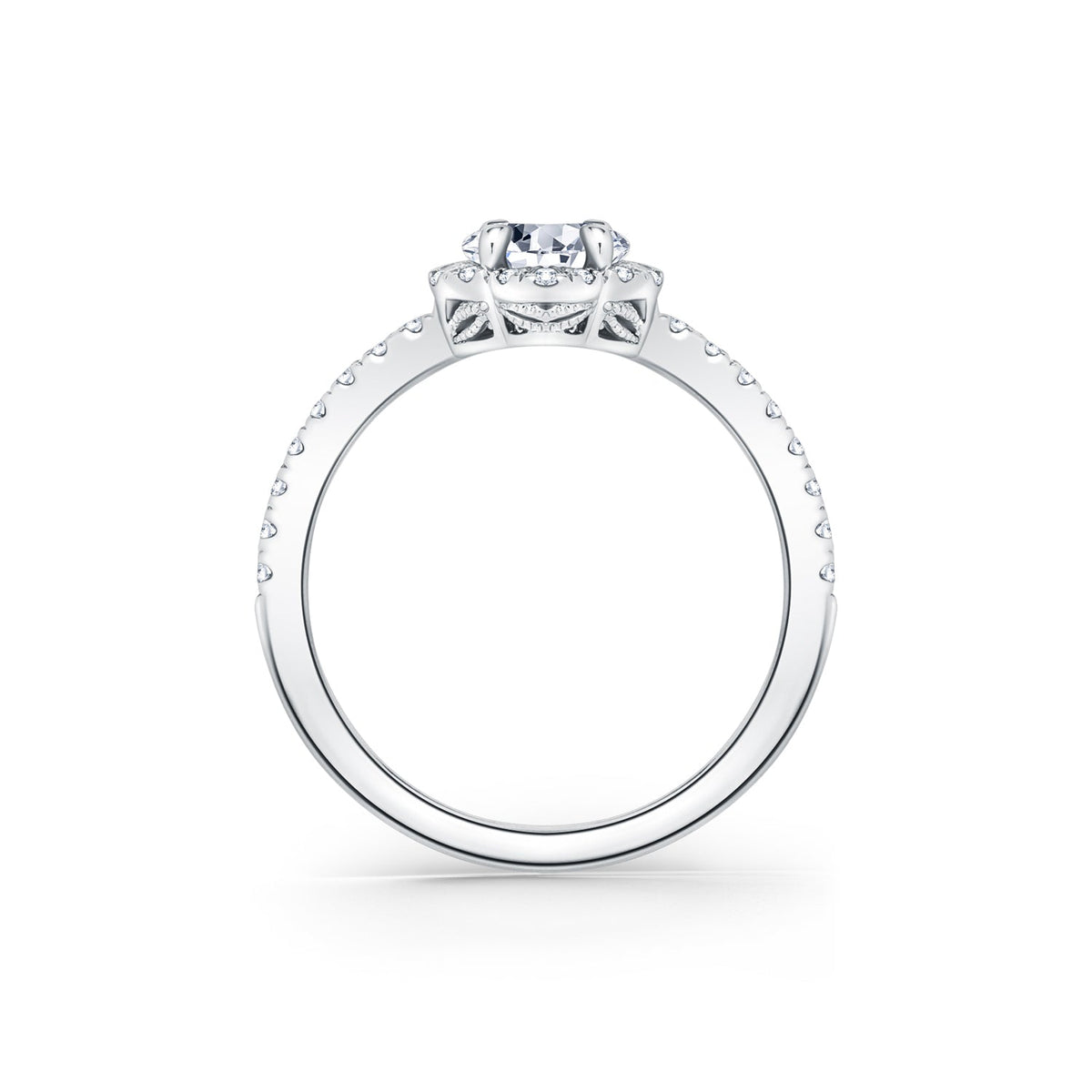Floral Delicate Halo Diamond Engagement Ring