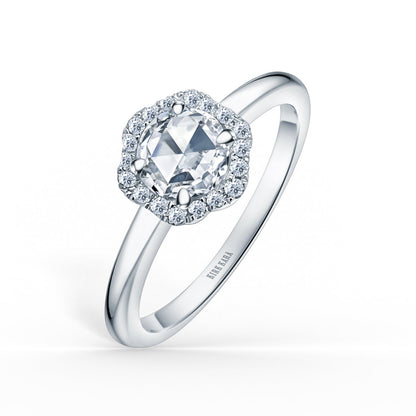 Floral Delicate Rose Cut Halo Diamond Engagement Ring