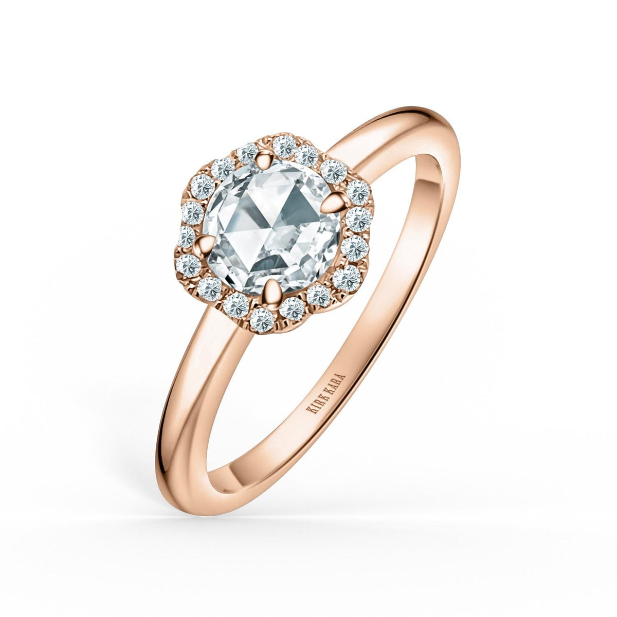 Floral Delicate Rose Cut Halo Diamond Engagement Ring