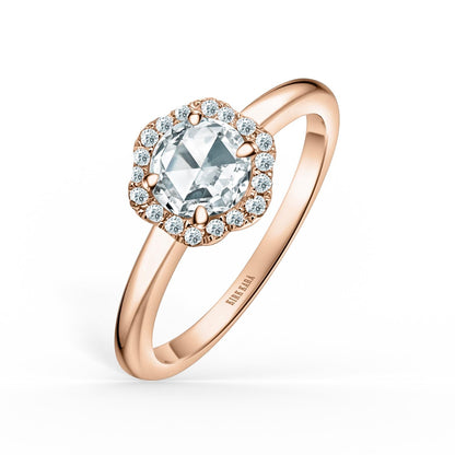 Floral Delicate Rose Cut Halo Diamond Engagement Ring