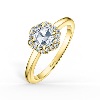 Floral Delicate Rose Cut Halo Diamond Engagement Ring