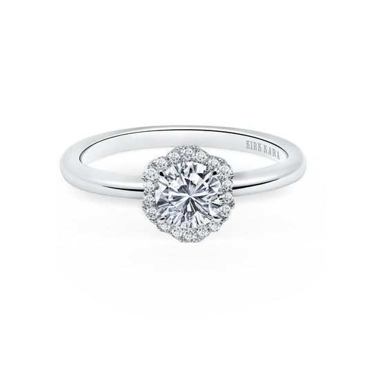 Floral Delicate Halo Diamond Engagement Ring