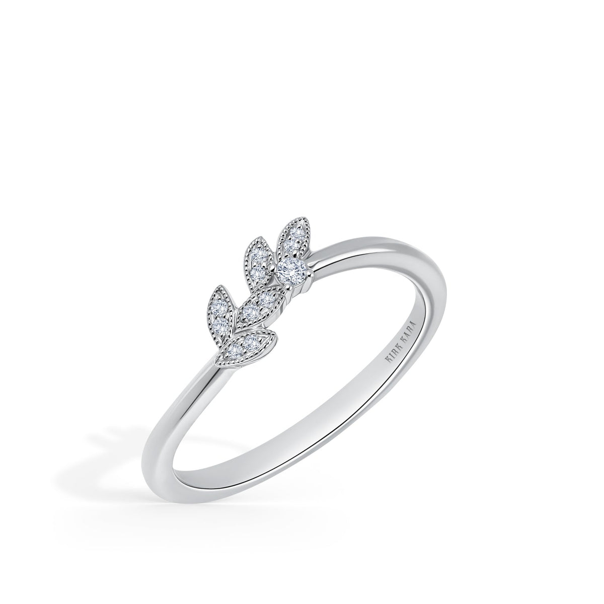 Boho Leaf Contoured Pavé Diamond Wedding Band