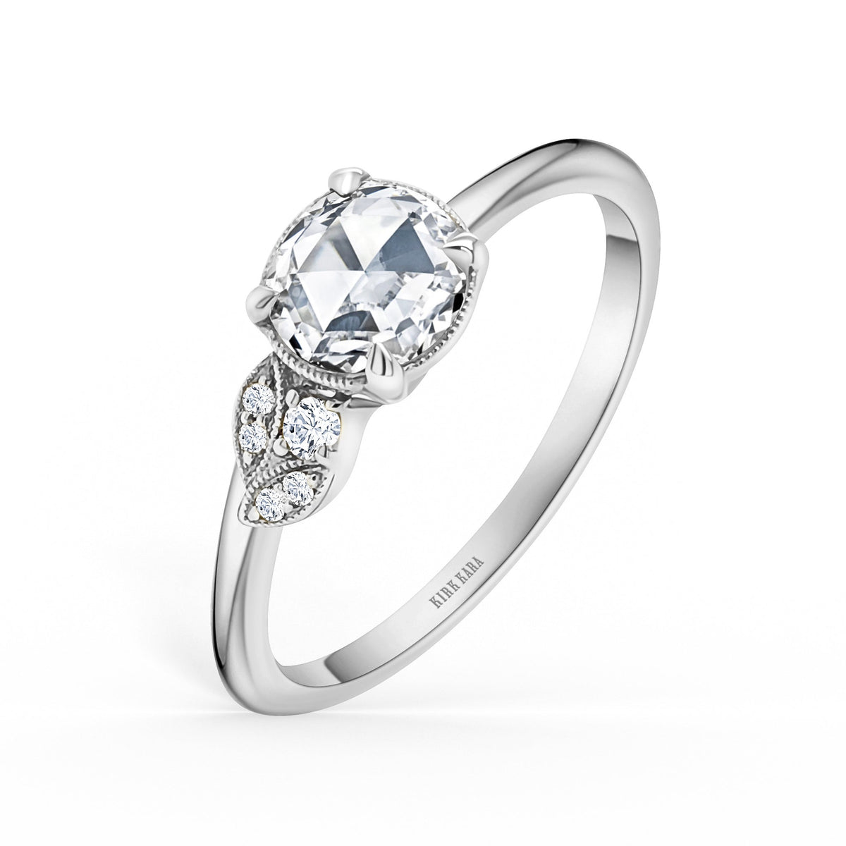 Leaf Pavé Rose Cut Diamond Engagement Ring