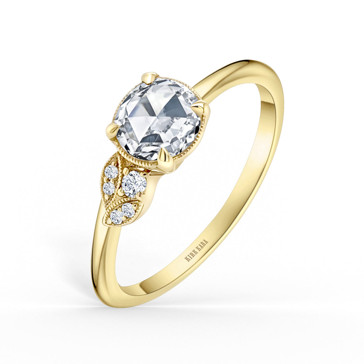 Leaf Pavé Rose Cut Diamond Engagement Ring