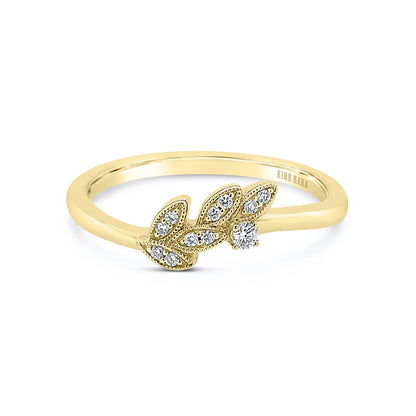 Boho Leaf Contoured Pavé Diamond Wedding Band