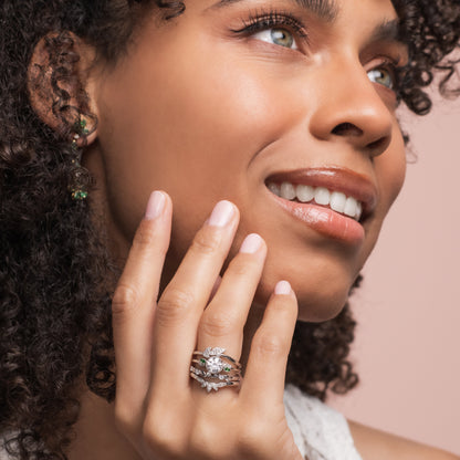 Boho Leaf Contoured Pavé Diamond Wedding Band