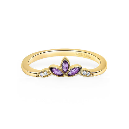 Floral Boho Amethyst Diamond Wedding Band