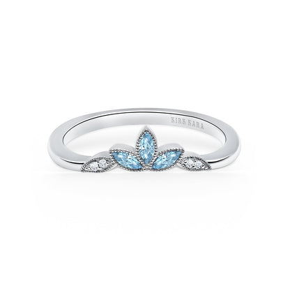 Floral Boho Aquamarine Diamond Wedding Band