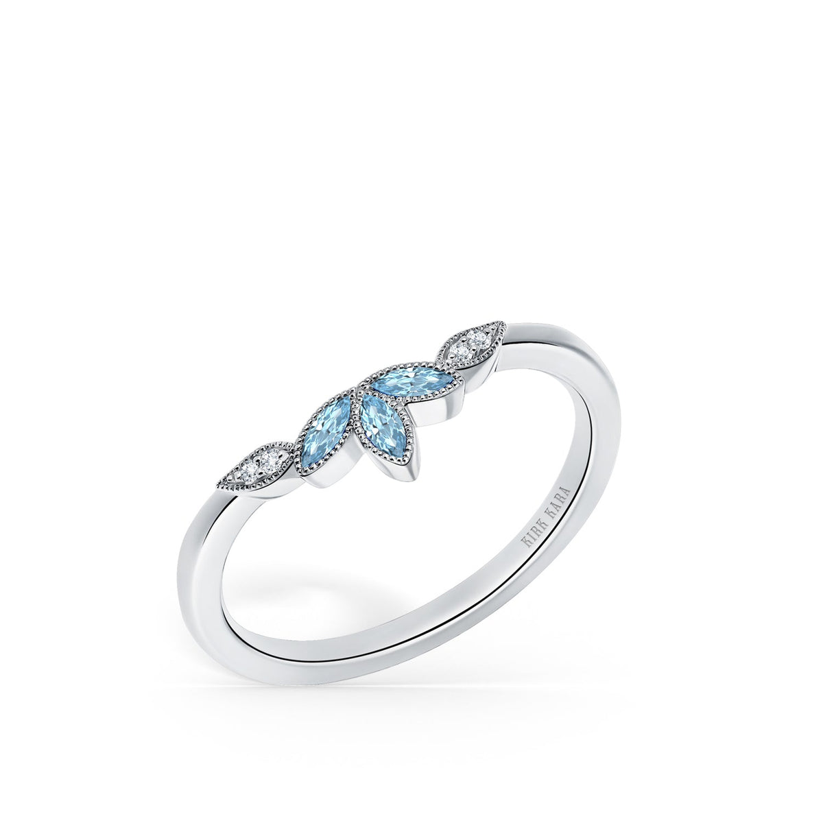 Floral Boho Aquamarine Diamond Wedding Band