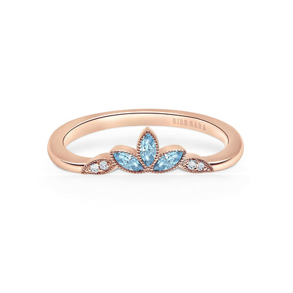 Floral Boho Aquamarine Diamond Wedding Band