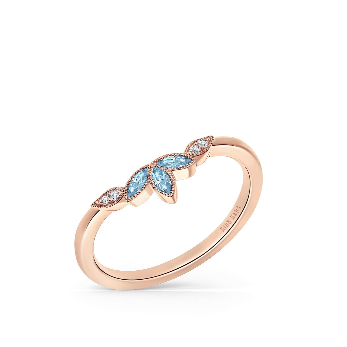 Floral Boho Aquamarine Diamond Wedding Band