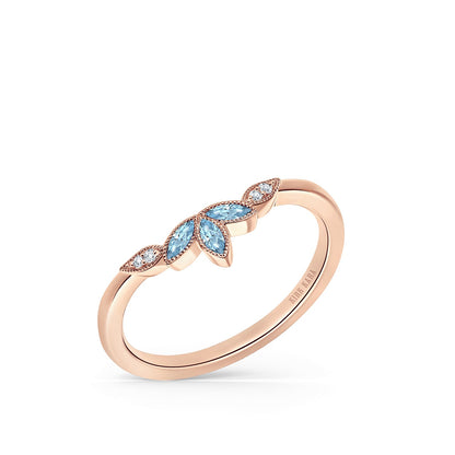 Floral Boho Aquamarine Diamond Wedding Band