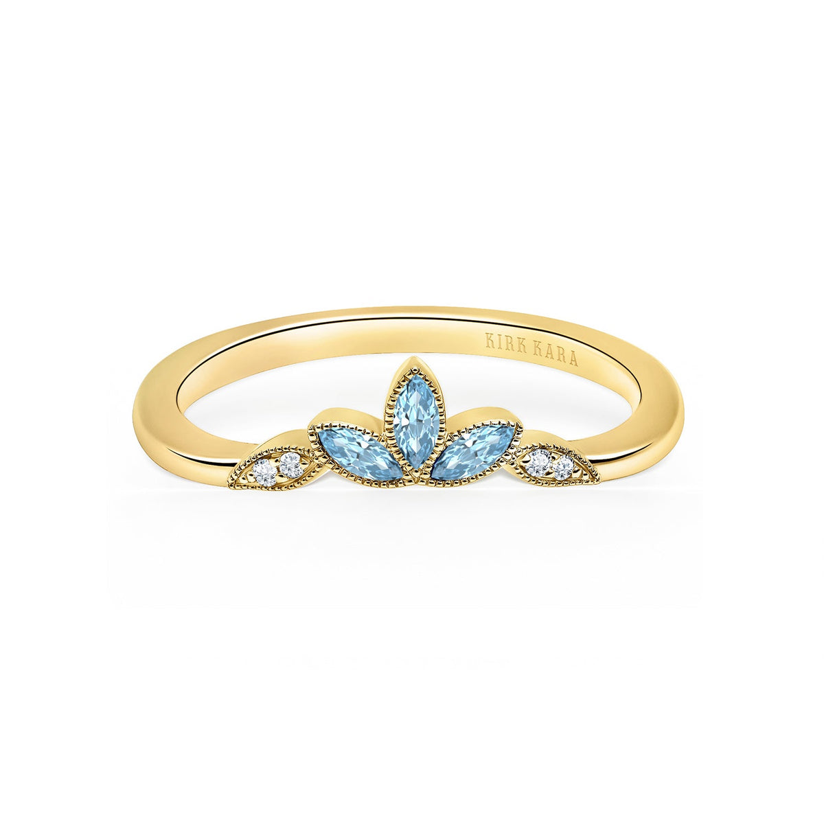 Floral Boho Aquamarine Diamond Wedding Band