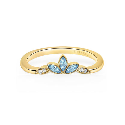 Floral Boho Aquamarine Diamond Wedding Band