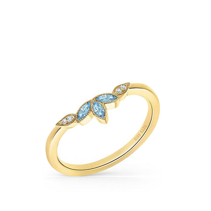 Floral Boho Aquamarine Diamond Wedding Band