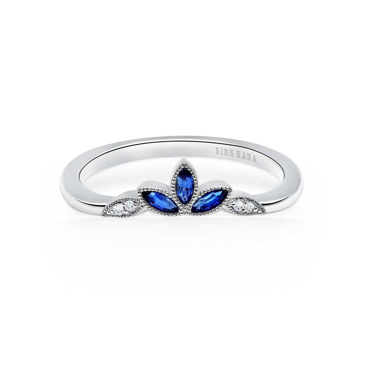 Floral Boho Blue Sapphire Diamond Wedding Band