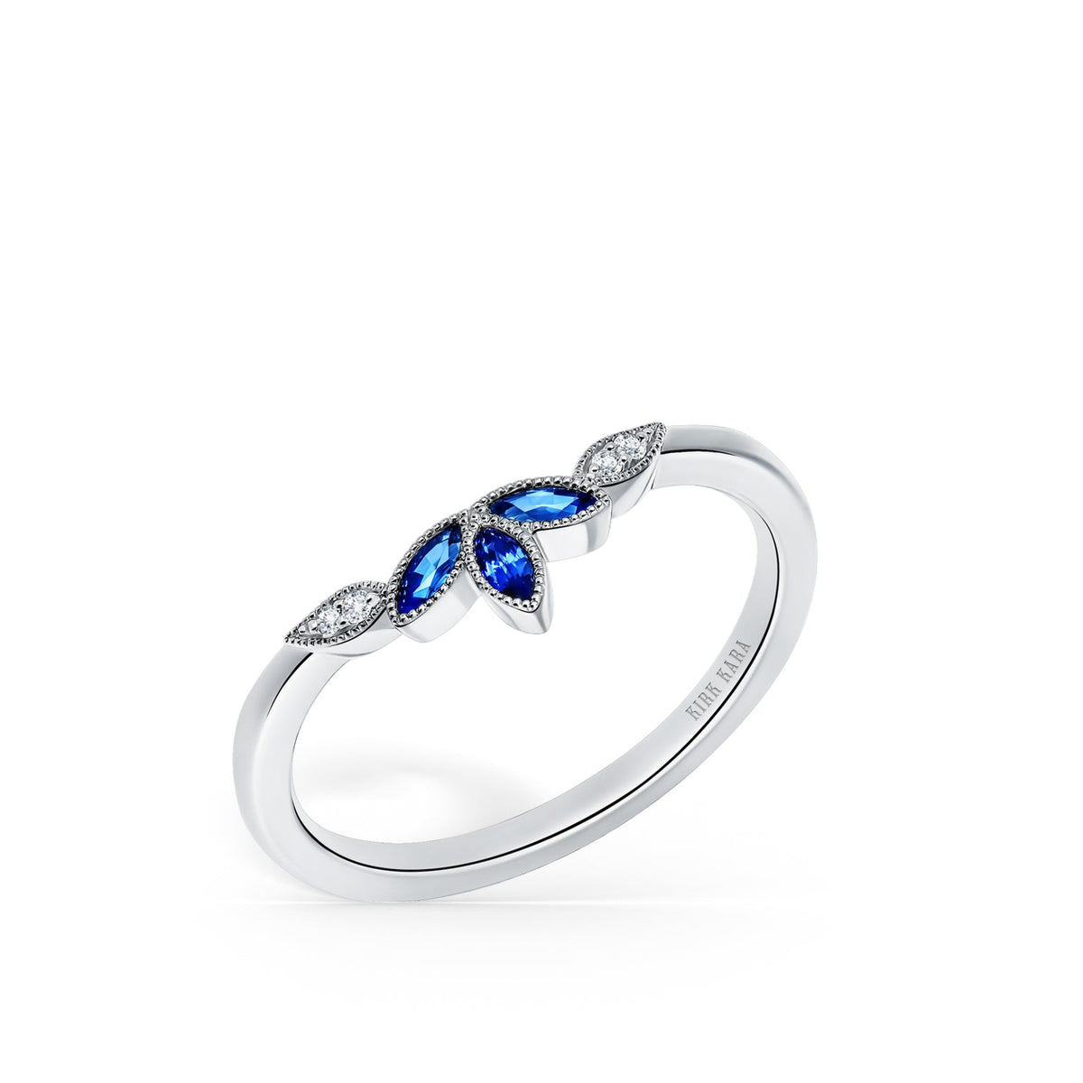 Floral Boho Blue Sapphire Diamond Wedding Band