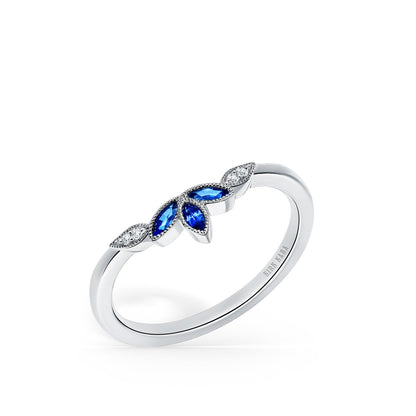 Floral Boho Blue Sapphire Diamond Wedding Band