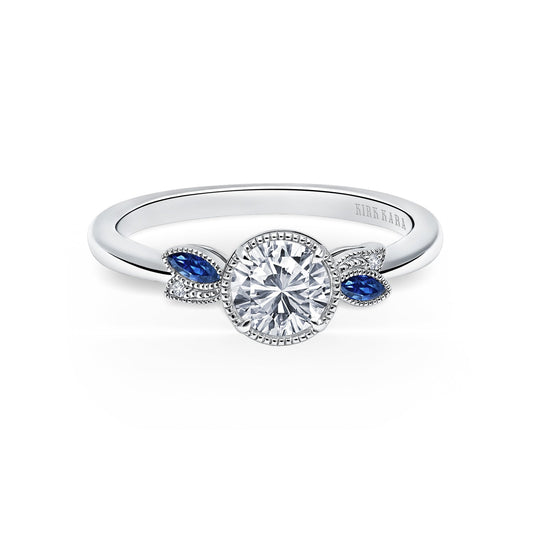 Floral Leaf Blue Sapphire Diamond Engagement Ring