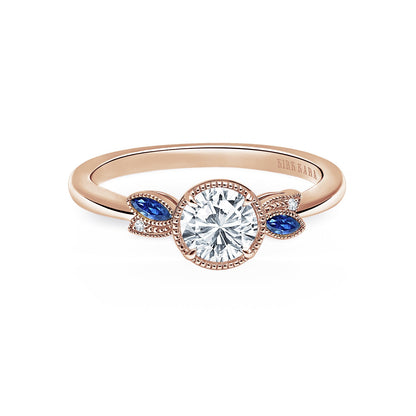 Floral Leaf Blue Sapphire Diamond Engagement Ring