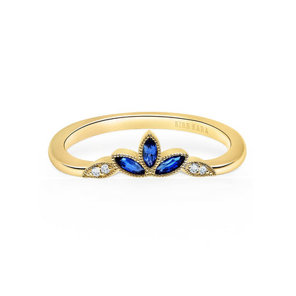 Floral Boho Blue Sapphire Diamond Wedding Band