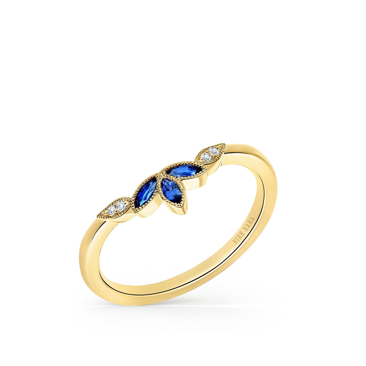 Floral Boho Blue Sapphire Diamond Wedding Band