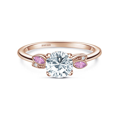 Floral Boho Pink Sapphire Diamond Engagement Ring