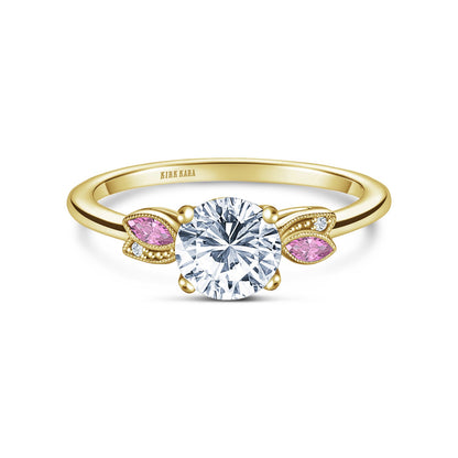 Floral Boho Pink Sapphire Diamond Engagement Ring