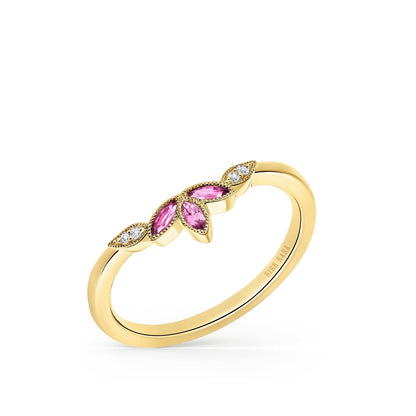 Floral Boho Pink Sapphire Diamond Wedding Band
