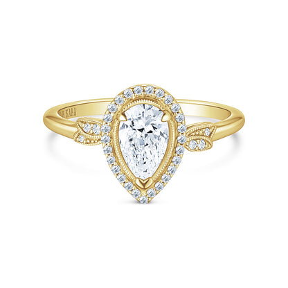 Floral Pavé Halo Diamond Engagement Ring