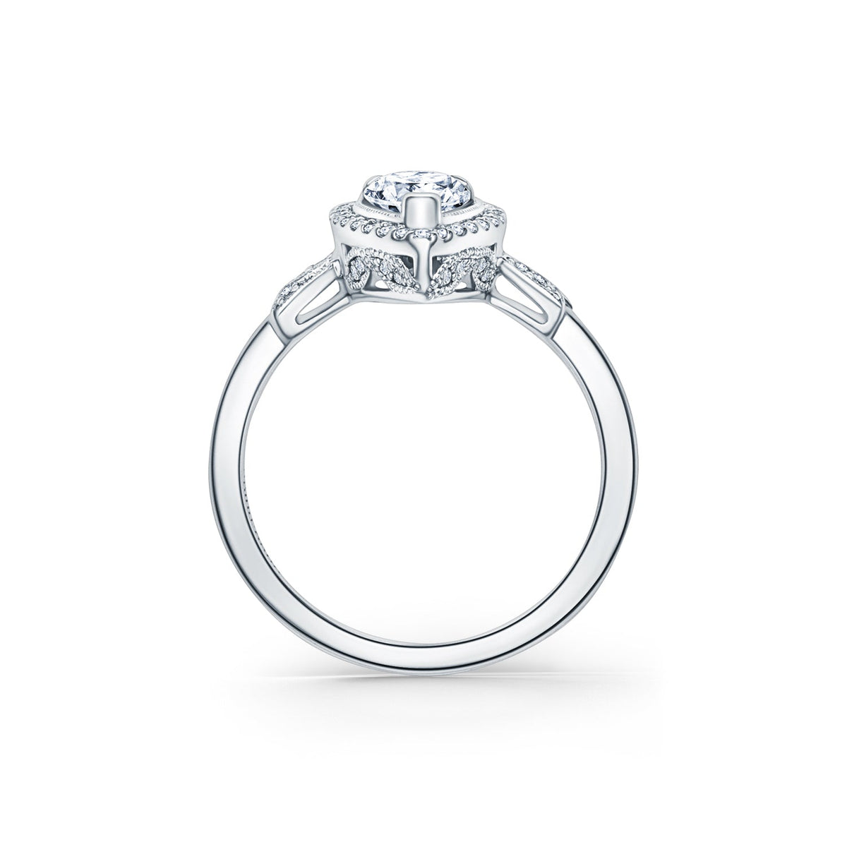 Floral Pavé Halo Diamond Engagement Ring
