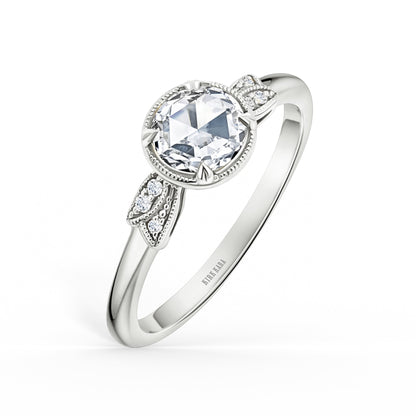Floral Pavé Rose Cut Diamond Engagement Ring