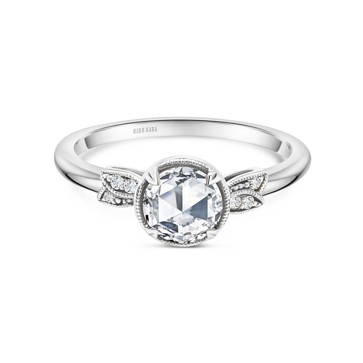 Floral Pavé Rose Cut Diamond Engagement Ring