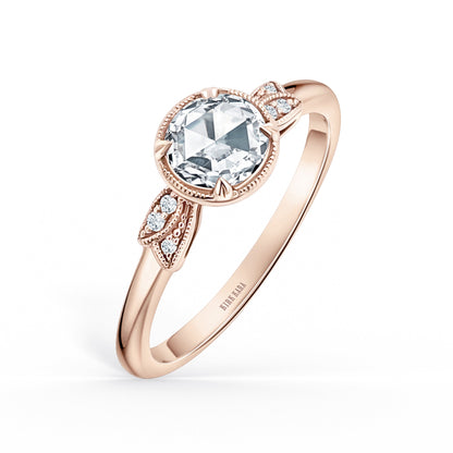 Floral Pavé Rose Cut Diamond Engagement Ring