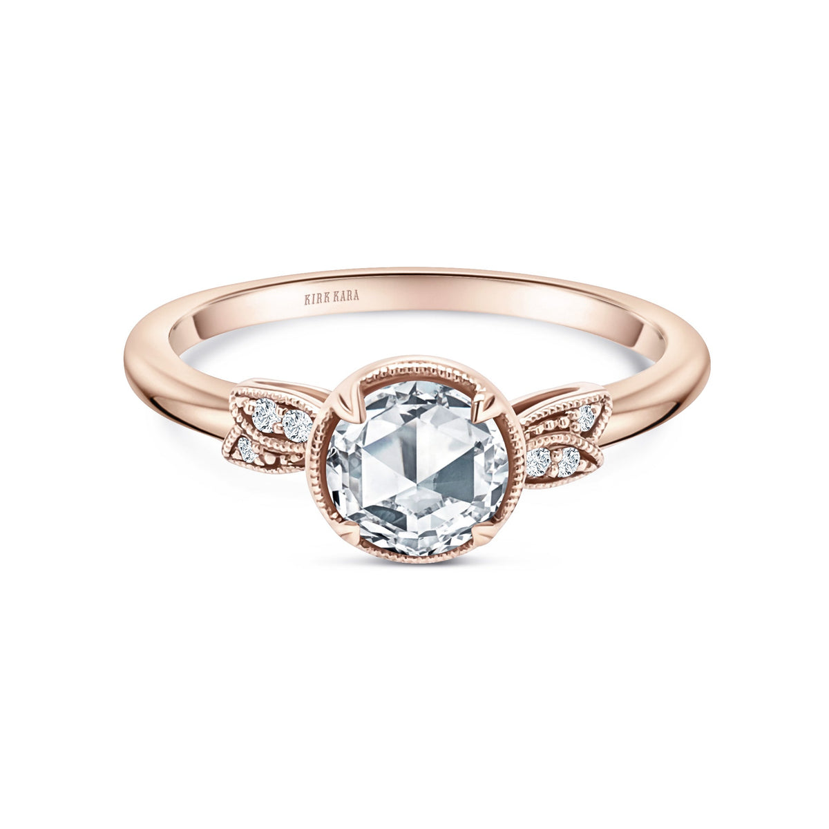 Floral Pavé Rose Cut Diamond Engagement Ring