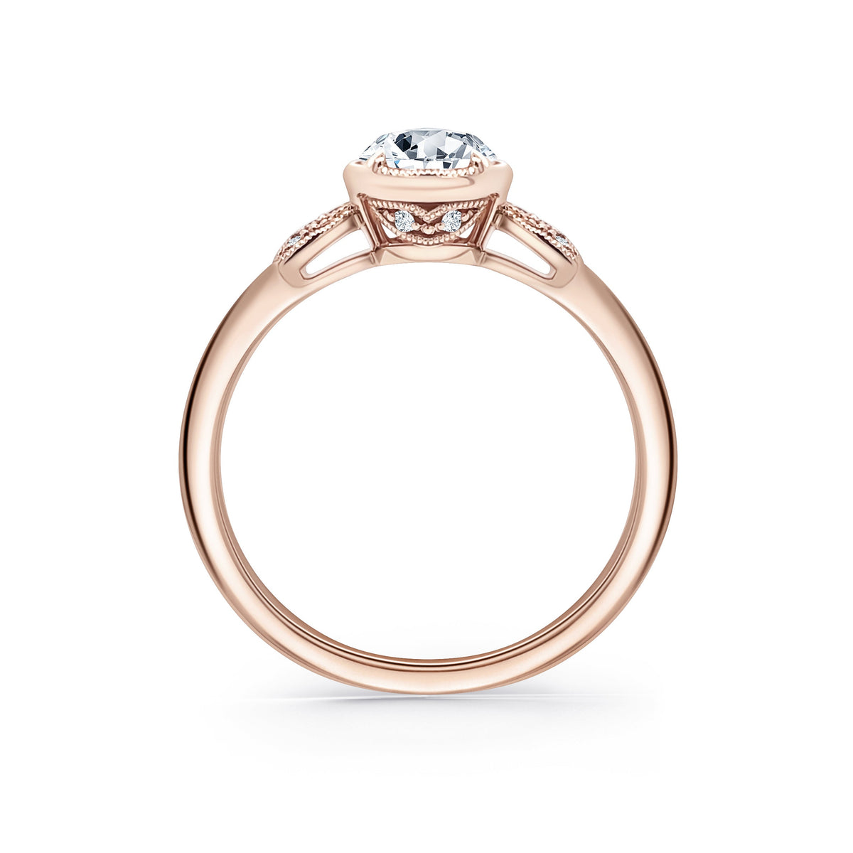 Floral Pavé Rose Cut Diamond Engagement Ring