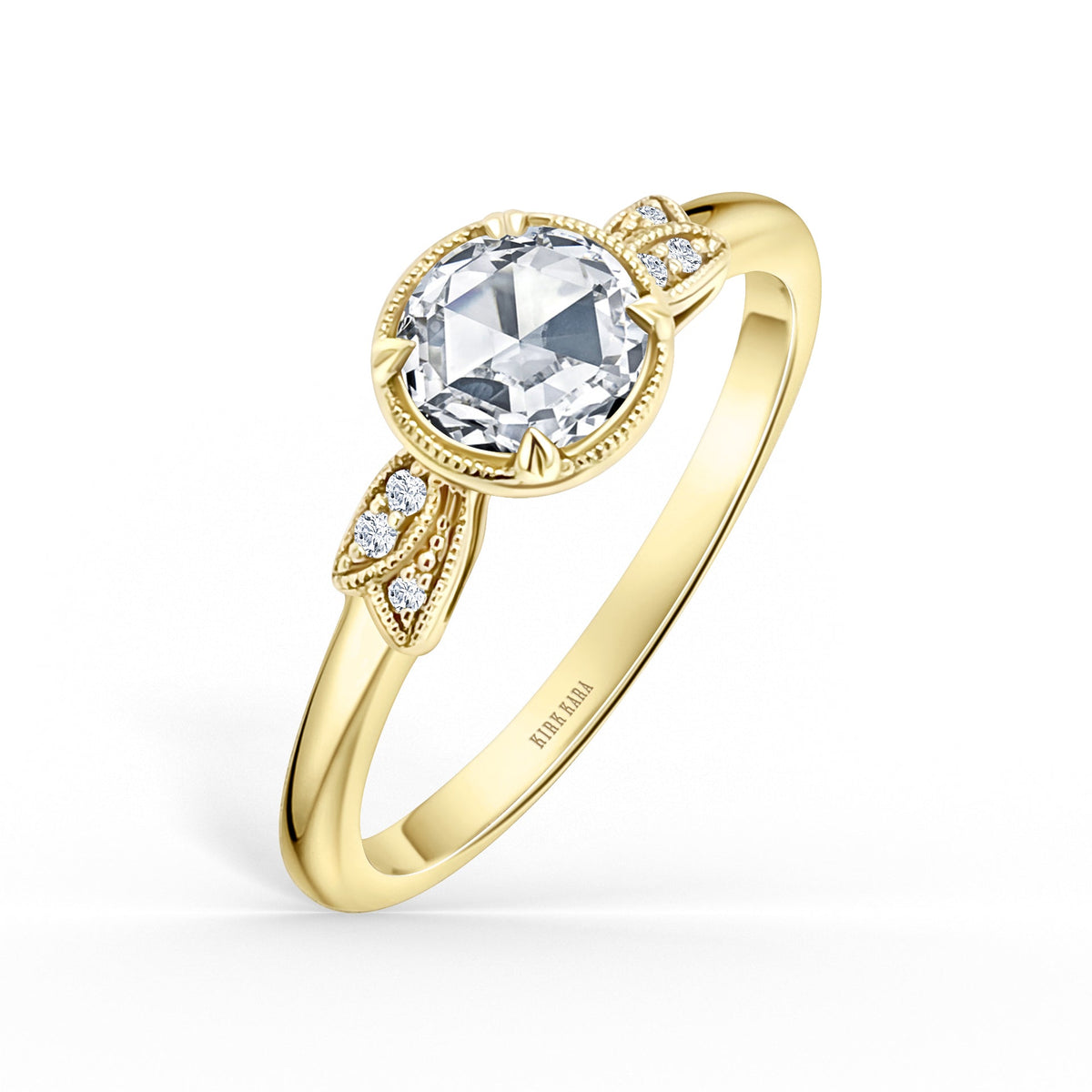 Floral Pavé Rose Cut Diamond Engagement Ring