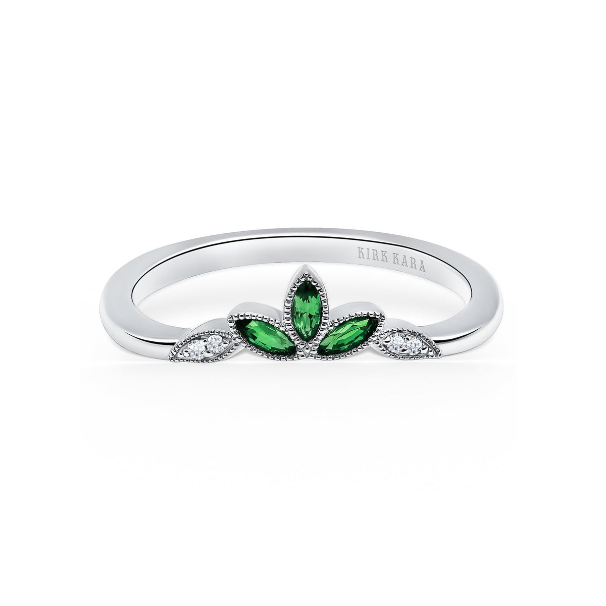 Floral Boho Tsavorite Diamond Wedding Band