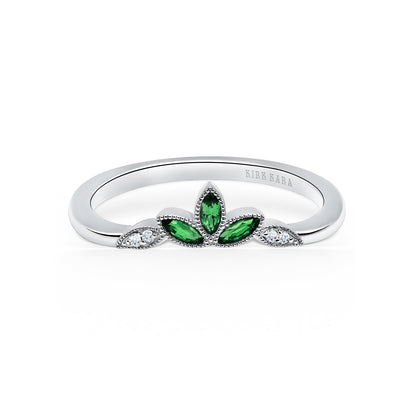 Floral Boho Tsavorite Diamond Wedding Band