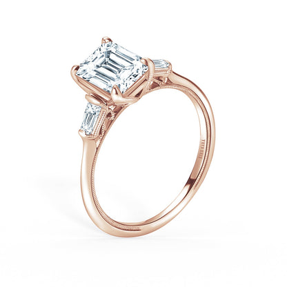 Three Stone Baguette Side Stone Diamond Engagement Ring