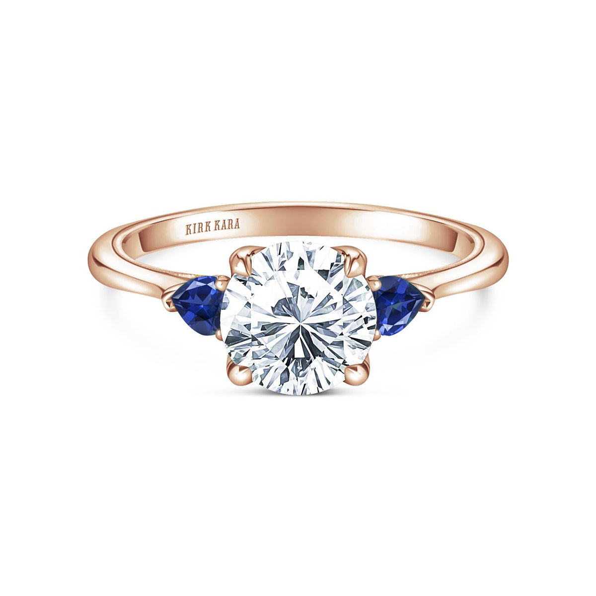 Three Stone Blue Sapphire Pear Side Stone Engagement Ring