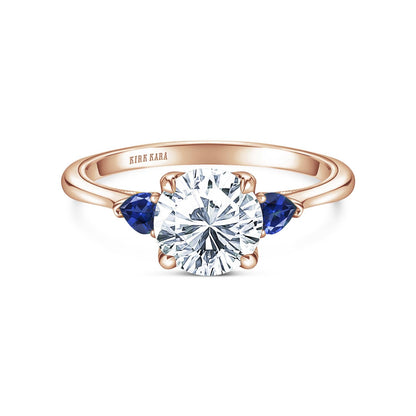 Three Stone Blue Sapphire Pear Side Stone Engagement Ring