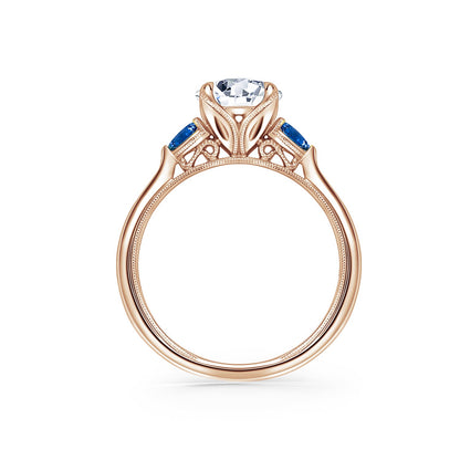 Three Stone Blue Sapphire Pear Side Stone Engagement Ring