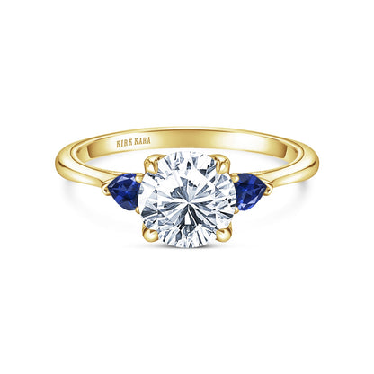 Three Stone Blue Sapphire Pear Side Stone Engagement Ring