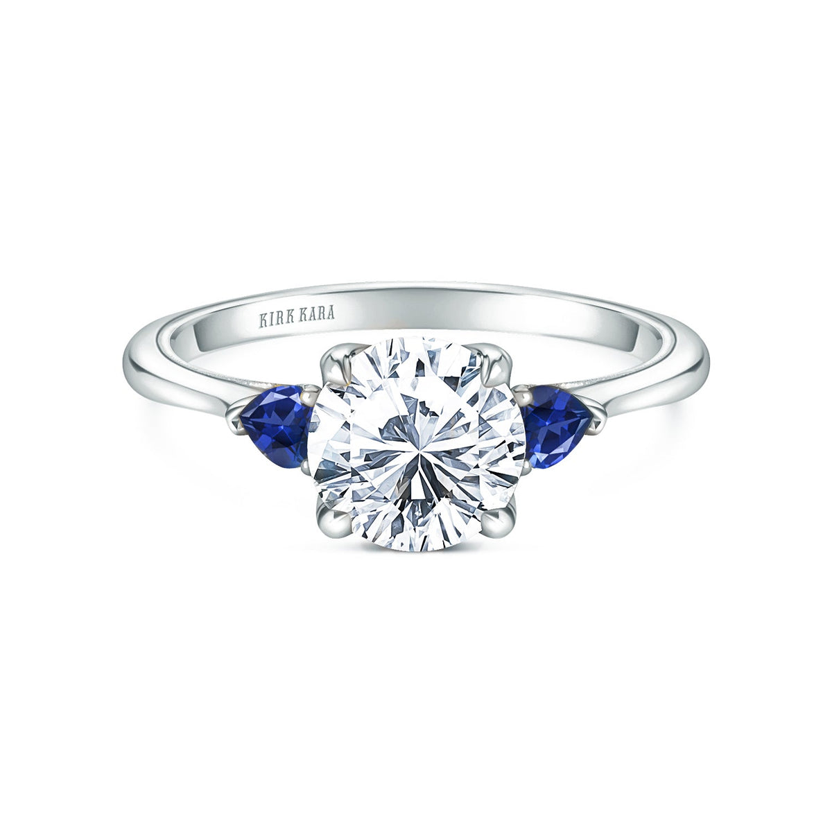 Three Stone Blue Sapphire Pear Side Stone Engagement Ring