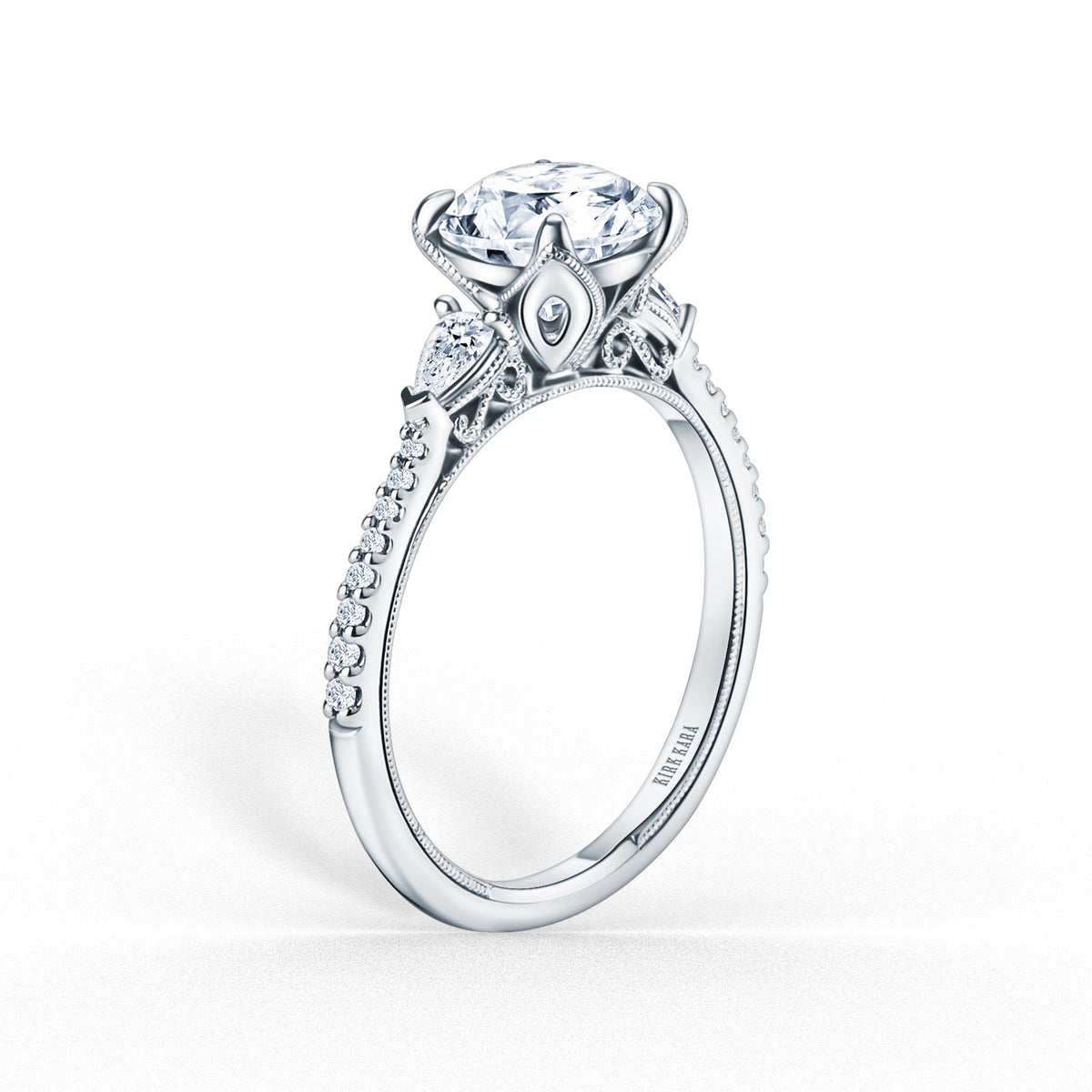 Three Stone Pear Side Stone Diamond Engagement Ring