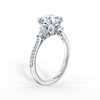 Three Stone Pear Side Stone Diamond Engagement Ring
