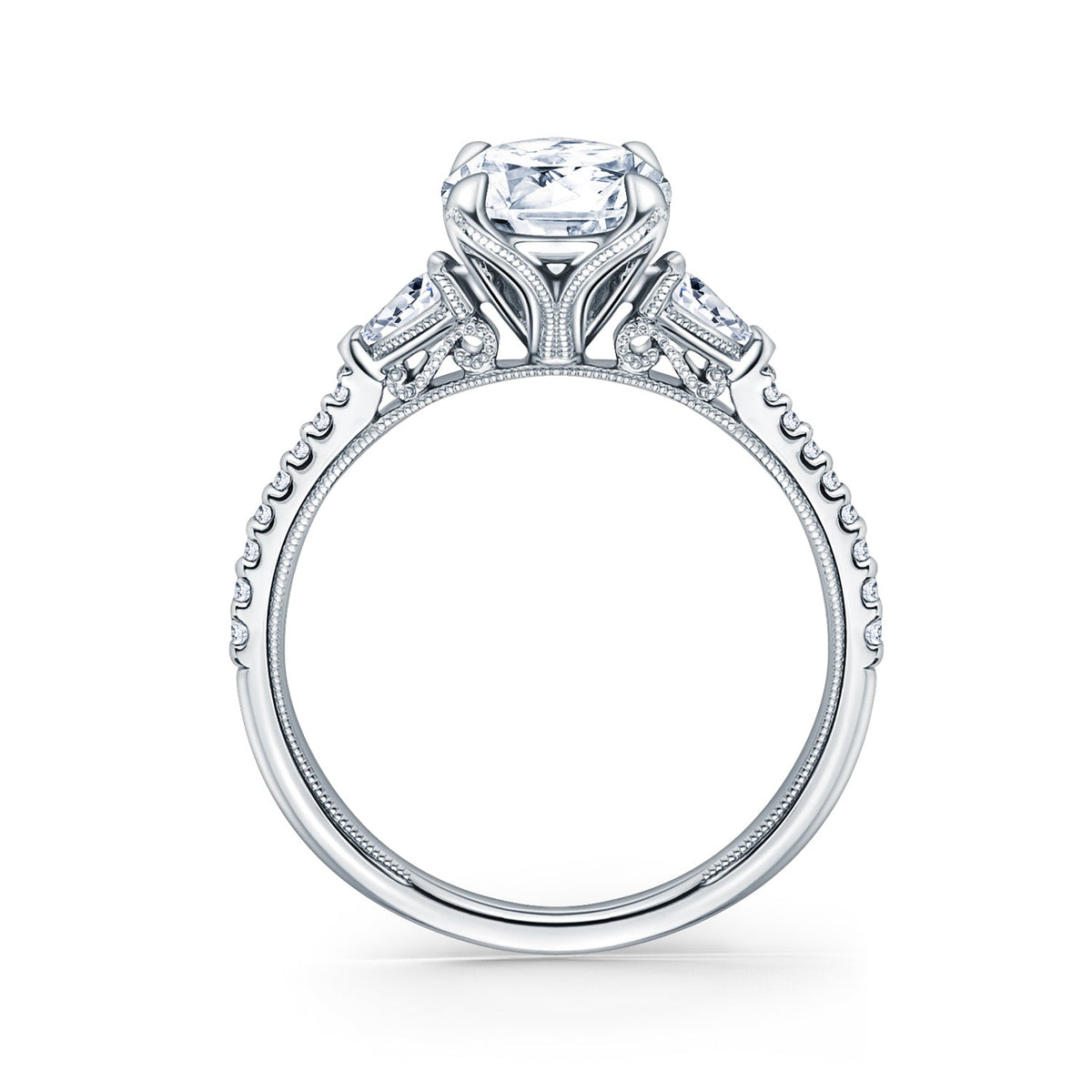 Three Stone Pear Side Stone Diamond Engagement Ring